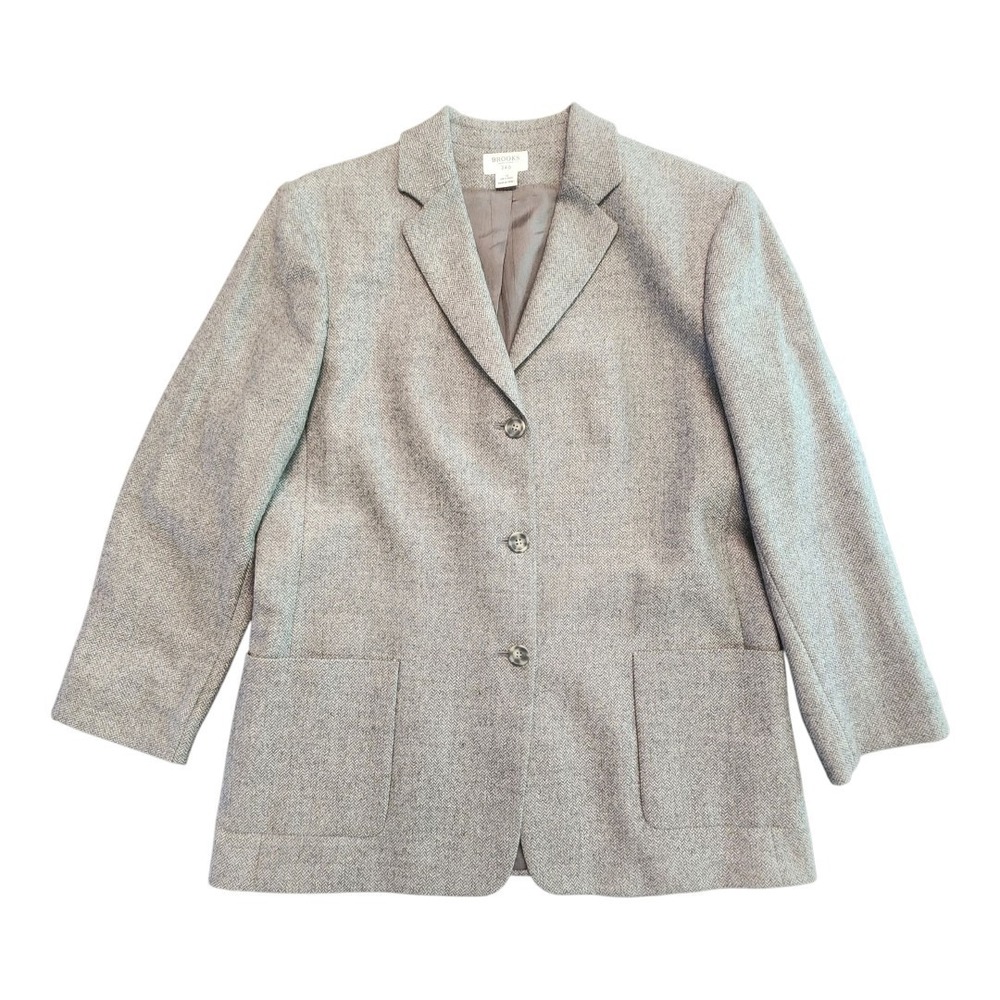 Brooks 346 Brothers Women's 3 Button Wool Gray Herringbone Blazer‎ Size 12 Lined